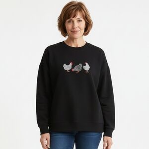 My Danielle Black Top Sweatshirt Pullover Sweater Chickens Embroidery XL (B8)